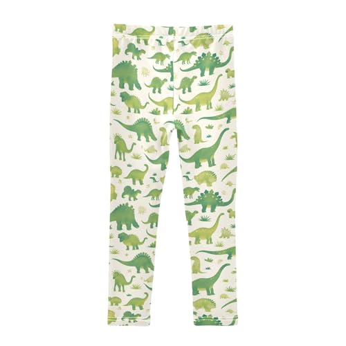 Dinosaurs Green Silhouette Kids Girl's Cotton Pants Stretch High Waisted Athleisure Pants Exercise2
