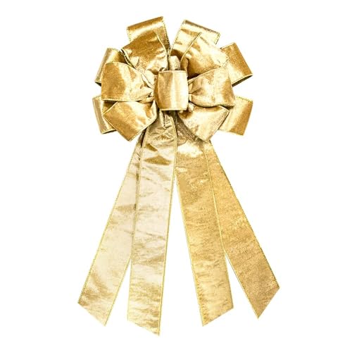 Hying Large Christmas Bow for Wreath, Champagne Velvet Bows for Front Door Wall Fence Decor, Gilt Edged Christmas Wreath Bow Tree Topper Bow for Winter Christmas Party Decoration Supplies