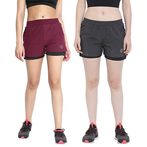Image of CHKOKKO Double Layered Sports Combo Gym Workout Running Shorts for Women