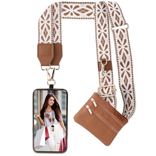 Image of XANGNIER Clip and Go Strap for Phone with Wallet Crossbody, Phone Strap with Zippered Wallet, Adjustable Anti Theft Cellphone Lanyard for Women, Cellphone Chain Accessories,Multicolor 22