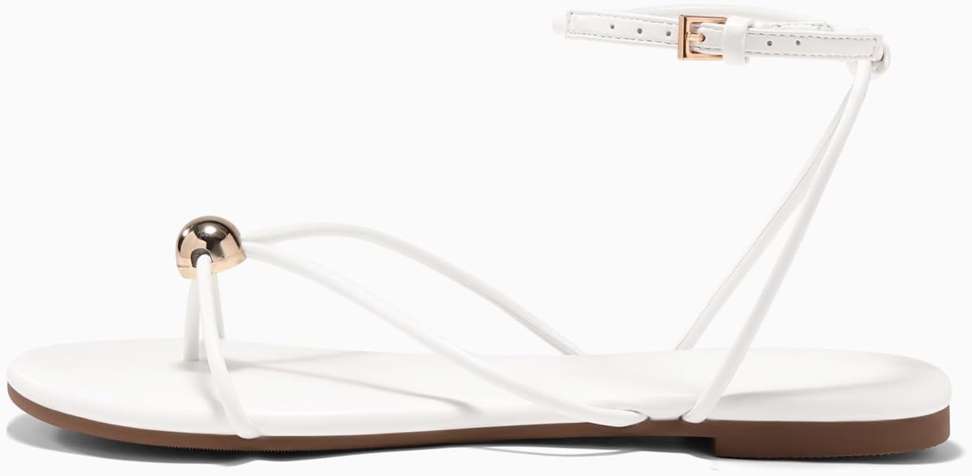 Coutgo Womens Strappy Flat Sandals Open Toe Flip Flops Sandals Ankle Strap Summer Beach Shoes - Image 4