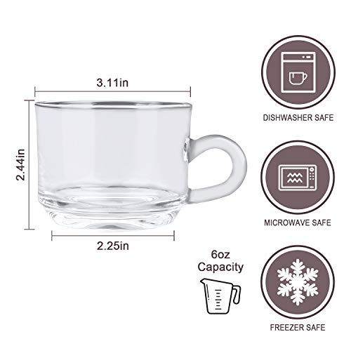 Clear Coffee Mug With Handle 6 oz,QAPPDA Glass Mugs With Handle,Warm Beverage Mugs,Glass Cups Tea Cups Latte Cups Cappuccino Mugs Set of 12 KTZB58 - Thumbnail 5