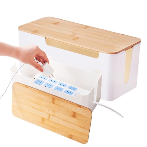 Scatola organizer per cavi scatola per la gestione dei cavi 2 custodie per la dei cavi con coperchio in legno decorazione per la casa per nascondere cavi dati hub USB