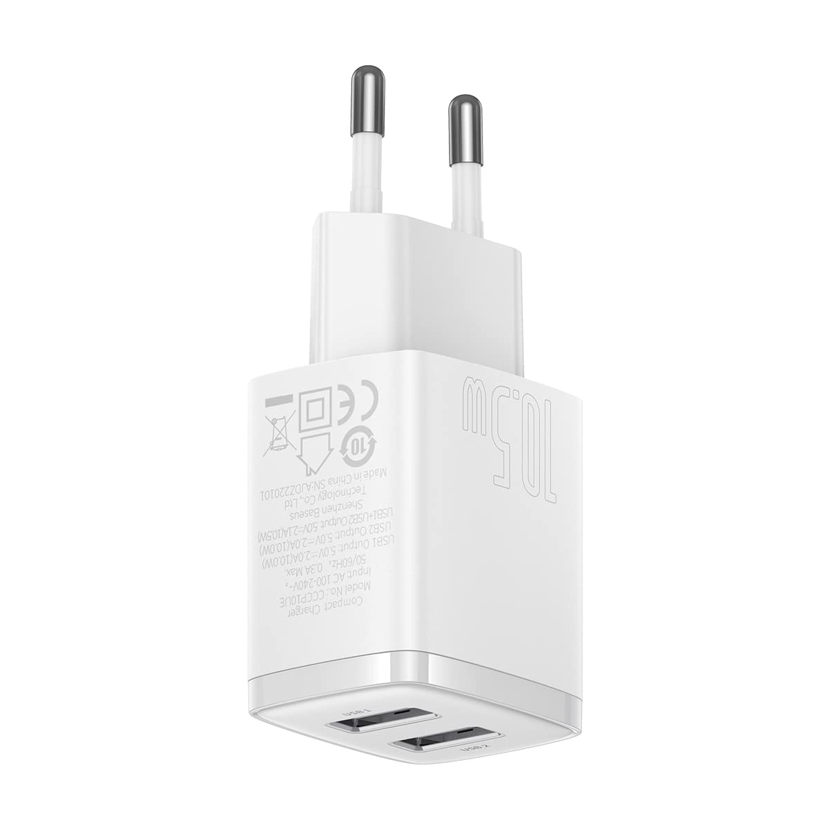 Baseus Travel Charger Kompaktowa ładowarka ścienna U+U, 10,5W EU White (CCXJ0