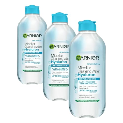 Image of Garnier Micellar Hyaluronic Aloe Cleansing Water For Dehydrated Skin 400ml, Replumping Cleanser & Makeup Remover, Recognised By The British Skin Foundation, Use With Reusable Micellar Eco Pads