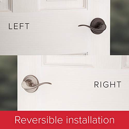 Image of Kwikset Avalon Front Door Handle No Lock, Entry Handleset Exterior with Interior Reversible Handed Lever, Non-Locking, Satin Nickel, Deadbolt Not Included, with Microban Protection
