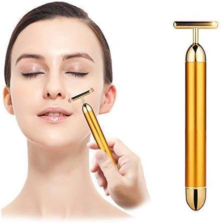 T-Shaped Gold Energy Beauty Bar Electric Facial Massage for Forehead Cheek Neck Clavicle Arm Leg (Gold Colour)