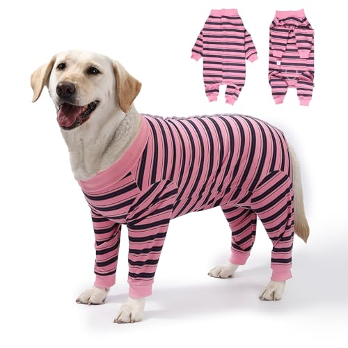 Image of Dog Recovery Suit, Pet Surgery Suits for Female Male, Striped Recovery Shirt Dog Abdominal Wounds Bandages, E-Collar & Cone Alternative, Neuter Stop Licking Onesie Body Suits for Large Dogs