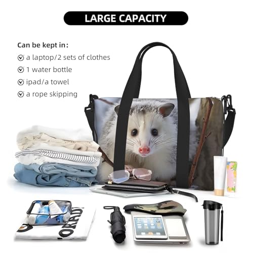 Travel Duffel Bags Personal Item Bag Carry On Luggage Bag Training Handbag Lightweight Waterproof Sports Gym Bag Opossum in Snow Weekender Bag for Women Men, Black, One Size, Travel Duffle4