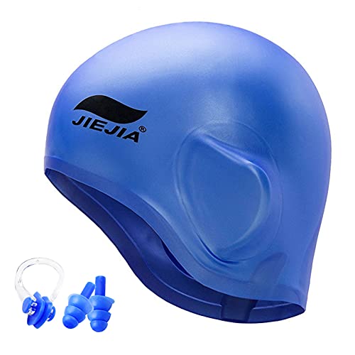 Tomshin Touca de natação de silicone 3D ergonômica de proteção auricular touca de natação com clipe