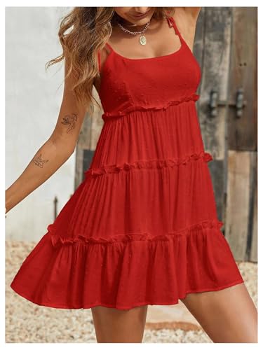 Image of MakeMeChic Women's Boho Mini Dress Summer Vacation Sundress Dots Sleeveless Cami Country Short Dress