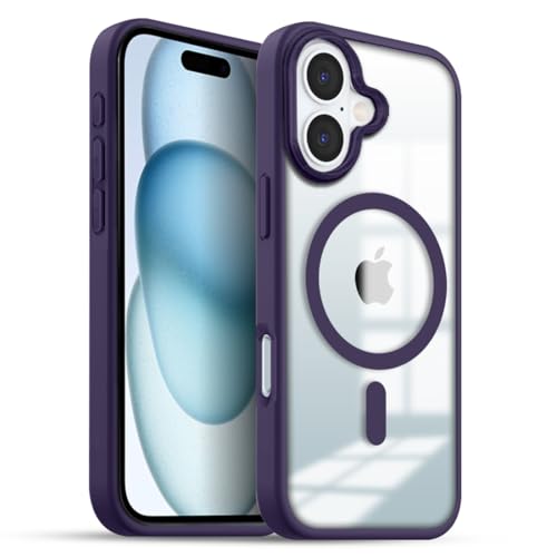 Image of KARWAN️ Hybrid Transparent iPhone 16 Back Cover Case Compatibe with Mag-Safe |Camera Protection Bump | Transparent Back Cover Case for iPhone 16(PC, TPU | Purple Bumper)
