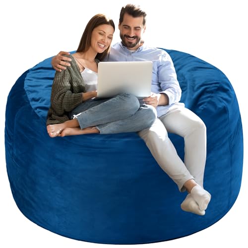Homguava 4 FT Bean Bag Chair: 4' Bean Bags with Memory Foam Filled, Large Beanbag Chairs Soft Sofa with Dutch Velvet Cover-Blue