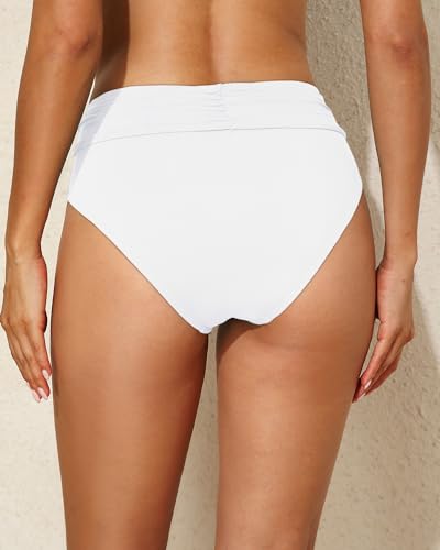 Image of Tempt Me Women Mid Rise Bikini Bottoms Full Coverage Swimsuit Ruched Scrunch Swim Bottom