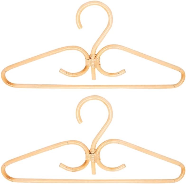 2Pcs Rattan Clothes Hanger Natural Rattan Hand-Woven 3 Hook Hanger for Home Wardrobe Clothing Store Decor 40x20cm