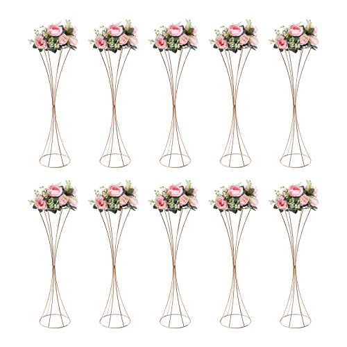 QIERF Lot de 10 vases trompettes en métal - 80 cm - Doré - Pour mariage, décoration de table, fête, anniversaire