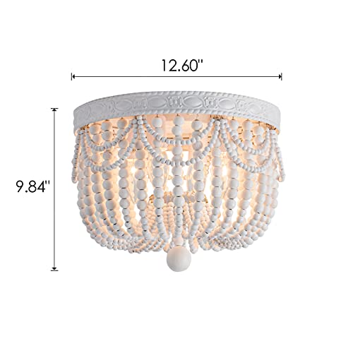 Choohue 4-Lights Bohemian Flush Mount Ceiling Light Wood Beaded Mini Chandelier Farmhouse Ceiling Lighting Fixtures For Bedroom Dining Room Foyer Kitchen Hallway Nursery Room thumb #2