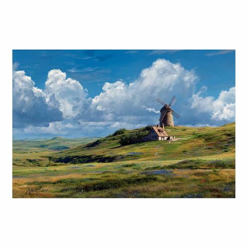 Pintura de molinos de viento contemporánea y carteles murales verdes de 40x60cm