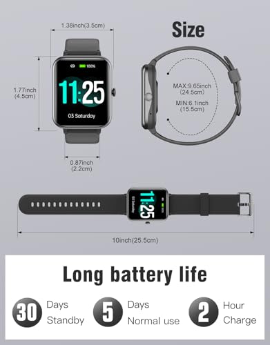 Fitness Tracker Fitness Watches for Women Men (Make/Answer Calls), 1.85" Smart Watch for iPhone/Android Phones, Heart Rate/Sleep Monitor Steps Tracker Watch Pedometer IP68 Waterproof (Dark Black)