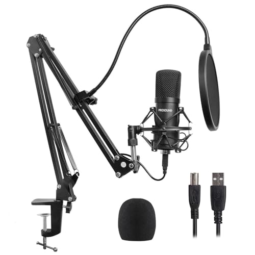 ProSound USB Microphone Kit 192KHZ/24BIT PC Condenser Podcast Streaming Cardioid Mic Plug & Play for Computer, YouTube, Gaming Recording