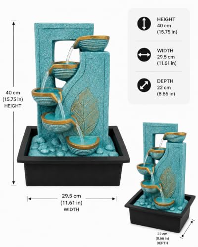 Image of eCraftIndia Tabletop Water Fountain with 5-Tier Cascading Water Flow, Leaf Design Indoor Decorative Fountain for Home, Living Room, Bedroom, Office & Meditation Decor