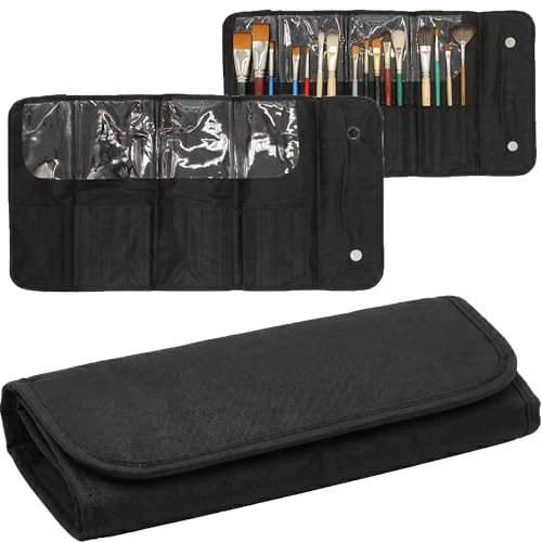 Cherry-on-Top Paint Brush Holder Artist Pencil Roll Canvas Roll Paint Brush Case 20 Slot for Brushes and Storage for Artist or Makeup Roll-Up Case, Wrap, Empty Organiser for Brushes