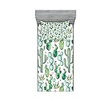 Ambesonne Green Fitted Sheet & Pillow Sham Set, Mexican Texas Cactus Plants Spikes Cartoon Like Print, Decorative Printed 2 Piece Bedding Decor Set, Twinxl, White Pink