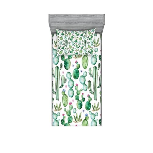 Opiniones y reviews de Sabana mexicana comprados en linea. 49 Ambesonne - Juego de sábanas ajustables y fundas de almohada, diseño de plantas de cactus de Texas Mexicano, estampado de dibujos animados, estampado decorativo, juego de...