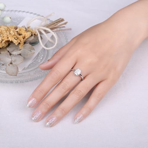 JewelryPalace Classic 1ct Emerald Cut Moissanite Solitaire Engagement Rings for Women, 925 Sterling Silver Promise Ring for Her, Simulated Diamond Anniversary Wedding Rings D-F VVS4