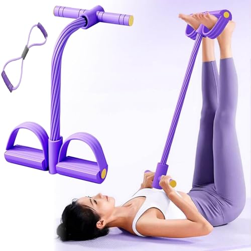 21 Fitness-Widerstandsbänder 4-Rohr-Pedal-Knöchelzug, multifunktionales Sit-up-Gerät, für Bauch-, Taillen-, Arm- und Beinstreckübungen, unverzichtbar für das Heimfitnessstudio (Lila)