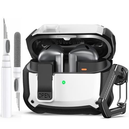 AhaStyle Case for Samsung Galaxy Buds3 and Galaxy Buds3 Pro (2024) with Secure Lock Clip Shockproof Full Protective Skin Case Cover with Cleaner Kit Compatible with Samsung Galaxy Buds3 Series (White)