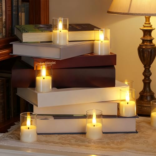 Image of Yeelida 15pcs Battery Operated 1.7 inch x2.5 inch Clear Acrylic Remote LED Tea Lights, Flameless 2 /4 /6 /8h Timer Fake Ivory Bulk Votive Candles with Batteries, Flickering Warm Light Pure Plastic Tealights