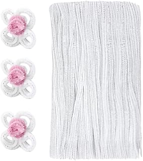 Easusy 150 Pieces Pipe Cleaners,Christmas Solid Color Craft Pipe Cleaners, Chenille Stem Set, Pipe Cleaners Bulk for Creative Home Decoration Supplies DIY Arts and Crafts Project(White)