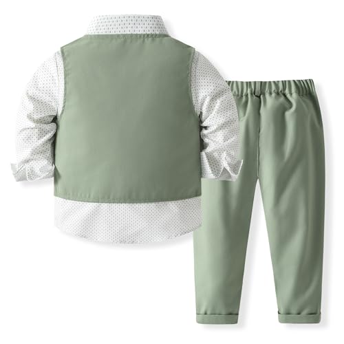 Boys 3Pcs Clothing Sets Cotton Long Sleeve Bowtie Shirts +Vest +Pants Casual Suit - Image 3