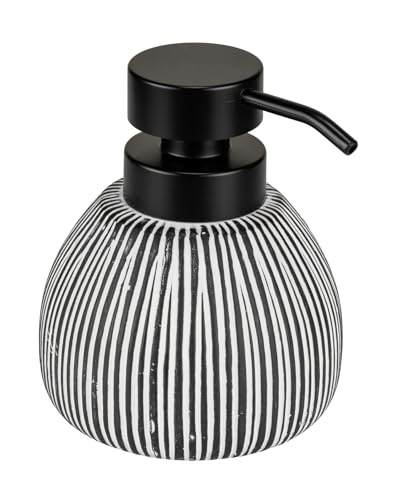 WENKO Seifenspender Mod. Pascoli eleganter freistehender Keramikspender für Badezimmer 0,5 l schwarz-weiß strukturiert 11 x 13 x 12 cm Keramik Kunststoff