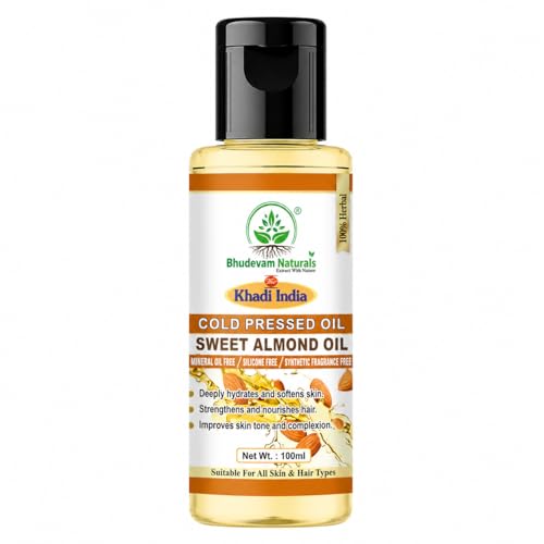 Image of Khadi Sweet Almond Oil for Hair & Skin Care | 100% Pure Natural Almond Oil for Hair Growth, Body Massage & Skin Moisturizing - 100ML