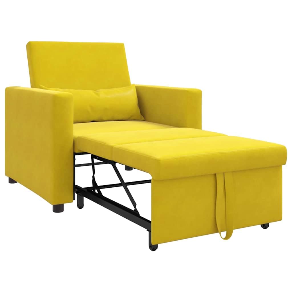 Sofá cama extensible individual con ruedas, terciopelo amarillo, marco de acero, convertible 3 en 1 como sillón, sillón reclinable y cama, tamaño compacto para sala de estar y habitación de