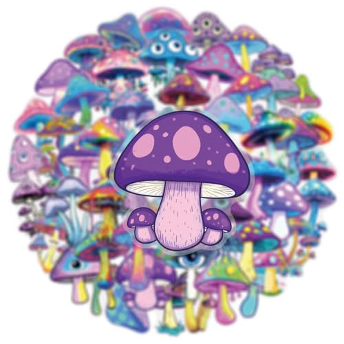 Image of 50 Pcs Mushroom Holographic Stickers for Teens- Transparent Waterproof PET Stickers for Journal, Phone Case, Cup, Laptop, Scrapbook- Ins Aesthetic Scrapbook Decorations