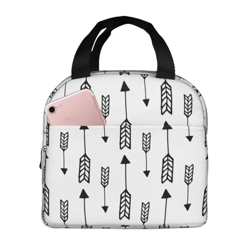 断熱ランチバッグ、大容量、防水、熱漏れ防止、スタイリッシュで丈夫、仕事、学校、アウトドア活動に便利、ユニセックス(アステカキューピッドアローパターンヒップスターヴィンテージアブストラクトアメリカンアーチェリーボウ)