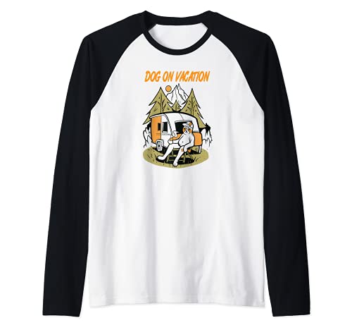 Relax dog on vacation, caravan dog camping FUN outfit Raglan Baseball Tee, Black