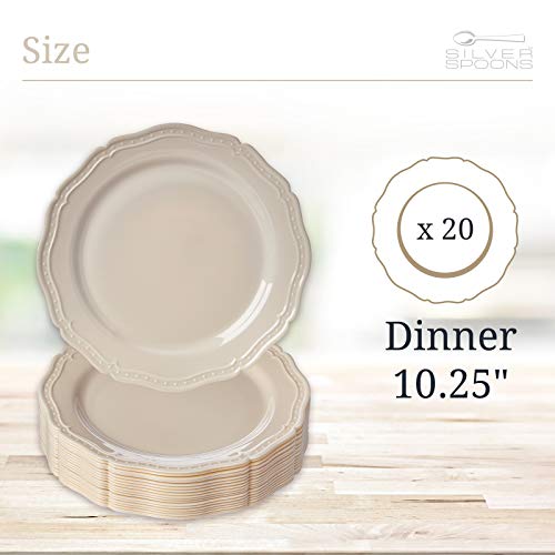 Vintage Embossed Plastic Salad Plates For Party (20 Pc) Heavy Duty Disposable Dinner Set 9", Fine China Look Dishes, Perfect For Upscale Weddings And Events, Cream - Countryside Collection #TOP6