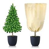 Pflanzenschutz Winter, Frostschutz Kälteschutz Pflanzenschutzsack für Pflanzen mit Reißverschluss Zugband, Verdicken Winterschutz Haube Kübelpflanzensack für Olivenbaum Palmen 80 x 120 cm, Beige