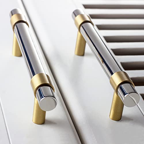 Winking Moon 5 Inch Hole Center Cabinet Pulls Solid Stainless Steel With Brushed Brass Gold Decorative Handles, 6-3/4 Inch Overall Length #TOP5