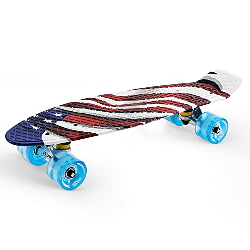 Cruiser Skateboard For Kids American Flag Printed Completed Skateboards For Girls Boys Beginners, Gift Idea Mini 22" Plastic Skate Board #TOP3