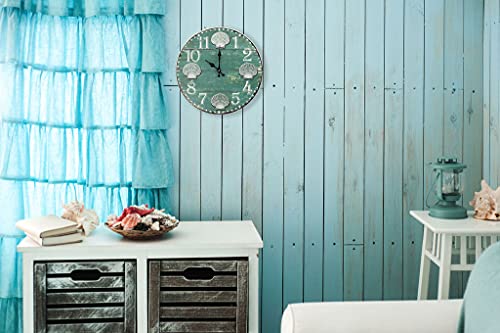 Timely Furnishings Rustic Weathered Wood Seashell Wall Clock, Coastal Beach and Sea Home Decor Large, 15.75 Inch - Image 3