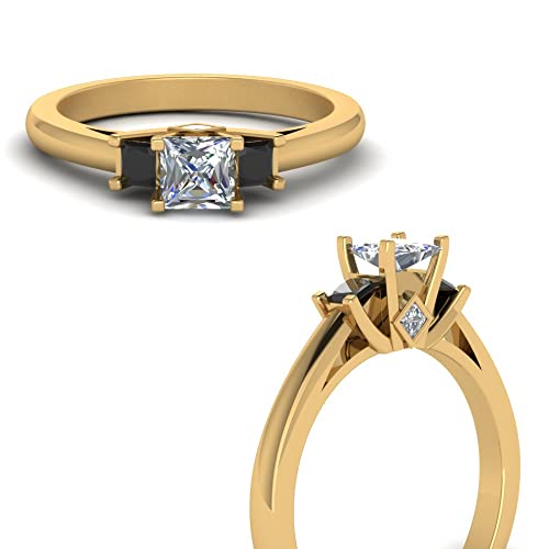 Image of Choose Your Gemstone Three Stone Princess Diamond CZ Engagement Ring Yellow Gold Plated Princess Shape Side Stone Engagement Rings Minimal Surprise Gifts for Ladies US Size 4 to 12