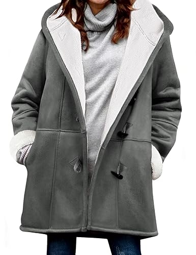 Yuson Girl Sherpa Fleece Jackets Winter Hoodies For Women Hooded Thicken Overcoat Parka Faux Suede Long Pea Coat Outerwear
