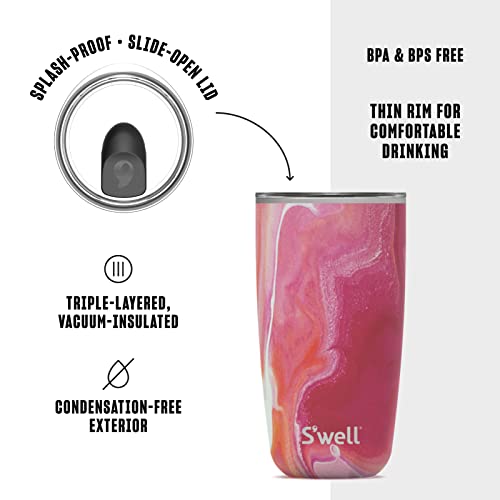 S'well Tumbler with Lid, 530ml, Rose Agate, BPA/BPS-Free Vacuum Triple-Insulated Travel Cup with Slide-Open Lid, 18 oz - Image 4