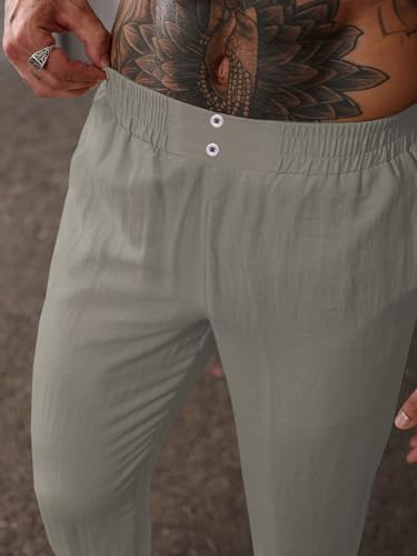 Image of TAGDO Men's Cotton Casual Premium Linen Blend Pants | Lightweight & Breathable Fabric | Elastic Waist with Button | Loose Fit | Perfect for Holidays & Travel (2055)