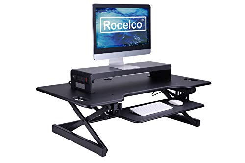 Rocelco 30" Premium Dual Monitor Stand With Ac Power Supply & Usb 2.0 Charging | Metal Laptop Tv Pc Riser Shelf With Keyboard Mouse Storage And Cable Management | Black (R Dms) #TOP2